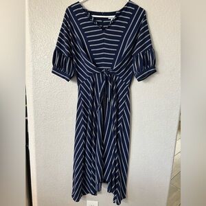 London Times Navy White Striped Dress Size 4